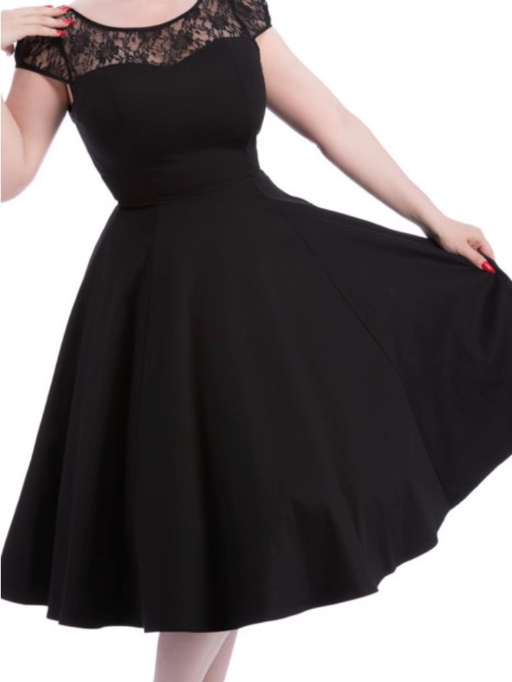 Black Lace-Detail Midi Fit & Flare Dress